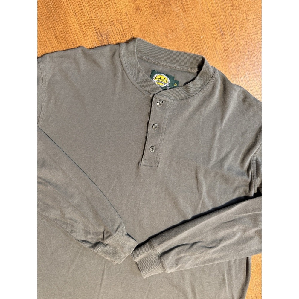 Vintage Cabela's Henley Shirt Men L Canada Olive Green Heavyweight Cotton Blend